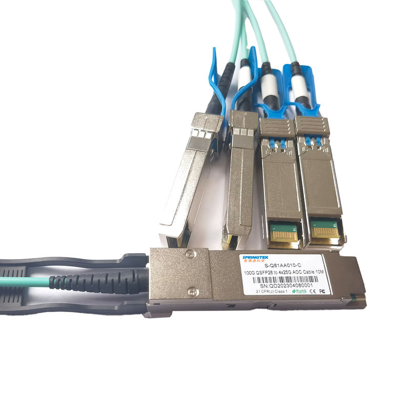 100G QSFP28 aan de Doorbraak Actieve Optische Kabel van 4x25G SFP28   de Zendontvangeraoc Kabel van 100Gbase van 10m 20m
