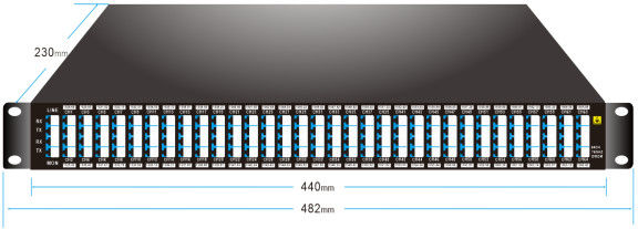 75GHz 64CH 1528.68nm-1566.42nm DWDM MUX DEMUX met het Rek van de Monitorhaven LC/UPC 1U